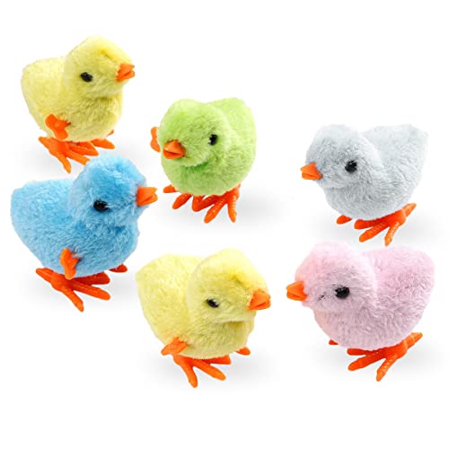 XiXiRan 6Pcs Juguetes de Cuerda de Pascua - Pollitos Juguete para Pascuas, Pollito de Pascua Juguete de Cuerda de Peluche Pollo Saltando Juguetes Mecánicos, Regalos de Pascua para Niños