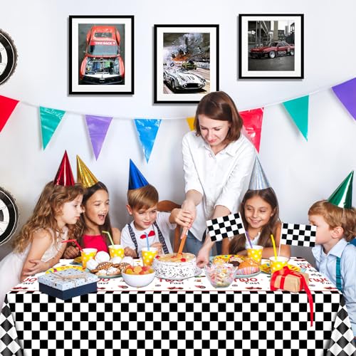 XJLANTTE 4 manteles de Dos Coches de Carreras rápidos, manteles rectangulares a Cuadros en Blanco y Negro para niños de Dos años de Edad, 51 x 86,6 Pulgadas (Dos rápidos)