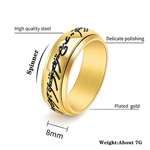 YAHOYA Ansiedad Fidget Spinner Rings One Ring of Power Elf Wizard Magic Letter Stainless Steel Men Women Movie Cosplay Jewelry