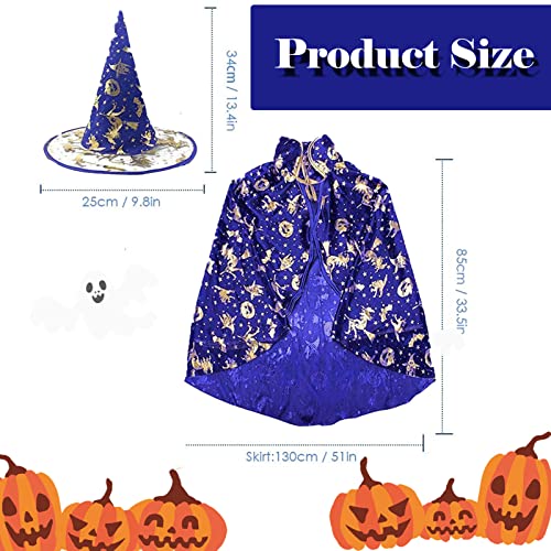 YDMAJF Disfraces de Halloween Capa de Mago de Bruja con Sombrero Capa de Magosombrero Brujo Disfraces para Cosplay Juego de Roles Vestir para Niños Fiesta de Halloween Juego de rol(Azul)