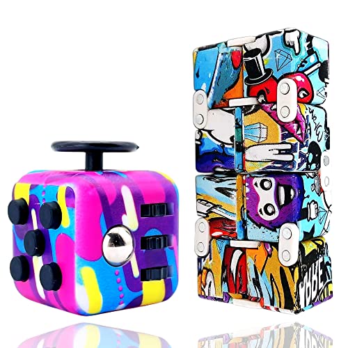 Yeefunjoy Juego de 2 Juguetes para Fidget, Juguetes Colorido Fidget Cubo Graffiti Infinito Cubo, Killing Time Juguete Anti-ansiedad Anti-Stress Cube Toys Juguetes para niños y Adultos TDAH, Autismo