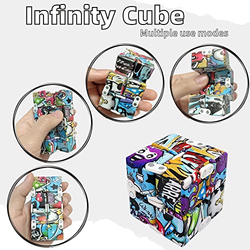 Yeefunjoy Juego de 2 Juguetes para Fidget, Juguetes Colorido Fidget Cubo Graffiti Infinito Cubo, Killing Time Juguete Anti-ansiedad Anti-Stress Cube Toys Juguetes para niños y Adultos TDAH, Autismo