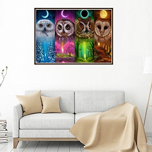 YEESAM ART Kit de pintura de diamante 5D para adultos, diseño de búho de sol y luna de cuatro estaciones, 30 x 40 cm, con diamantes de imitación, bordado de punto de cruz para decoración del hogar