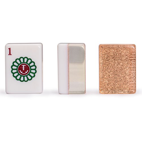 Yellow Mountain Imports Juego de Mahjong Chino Clásico - Oro Champán - con 148 Fichas de Tamaño Medio y un Estuche de Madera Palos de Apuestas, 3 Dados, y un Indicador de Viento