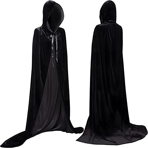 YIHELU Capa Negra con Capucha, Capa de Carnaval, Capa Larga de Terciopelo Unisex, para Cosplay Party Halloween Carnival Vampire Bruja