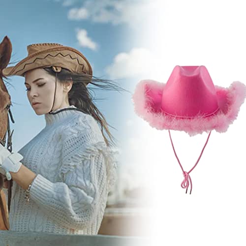 Yililay Mujeres HATO COWBOY Pink Fluffy Feather Western Hat Western Ladies Festival Accesorios de disfraces de vaquero 2 paquetes