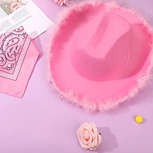 Yililay Mujeres HATO COWBOY Pink Fluffy Feather Western Hat Western Ladies Festival Accesorios de disfraces de vaquero 2 paquetes