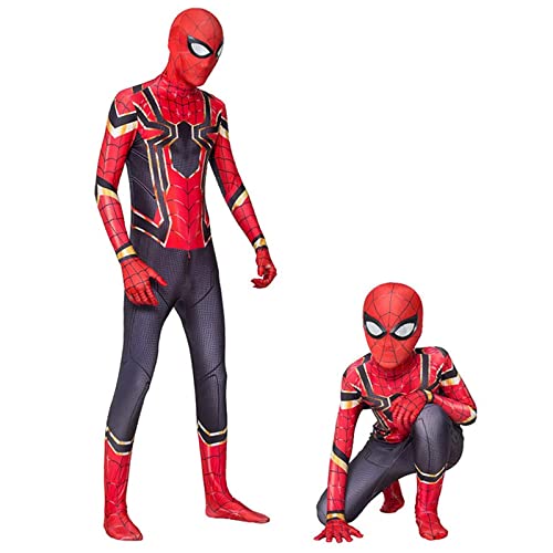 YILYMINA - Disfraz de araña infantil unisex para adultos y niños, elastano para disfraz de Halloween o cosplay,Acero-110 cm