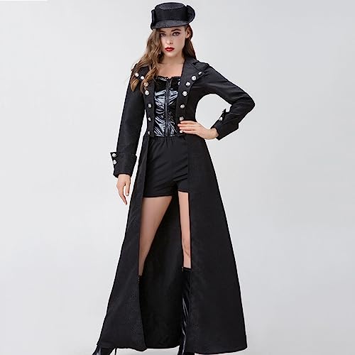 yiouyisheng Disfraz de Halloween para mujer, ropa medieval, juego de rol, juego de rol, juego de vestido, juego de vestido, negro, carnaval, disfraz, disfraz de escenario, chaqueta + pantalones cortos