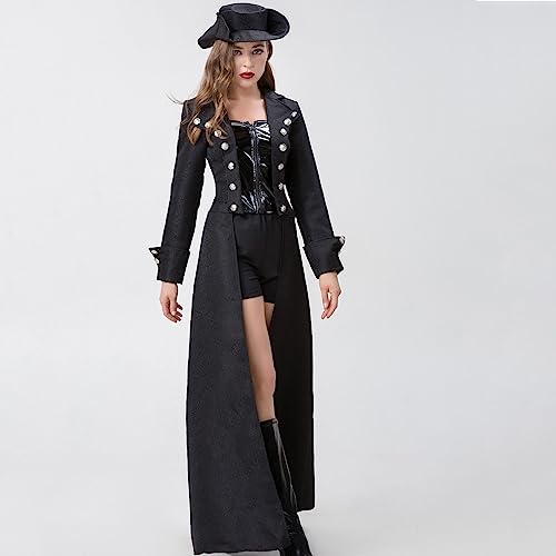 yiouyisheng Disfraz de Halloween para mujer, ropa medieval, juego de rol, juego de rol, juego de vestido, juego de vestido, negro, carnaval, disfraz, disfraz de escenario, chaqueta + pantalones cortos