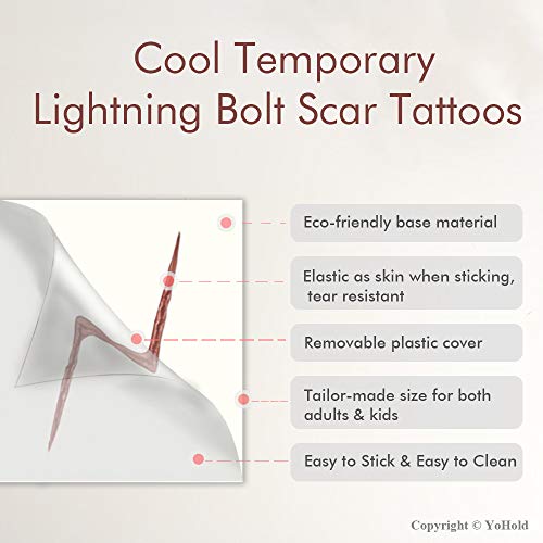 YoHold Wizard Lightning Bolt Scar Tatuajes temporales para Halloween, Decoraciones para fiestas temáticas de mago, 24 piezas