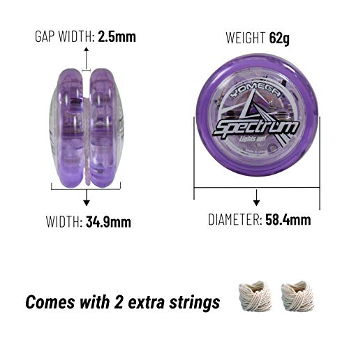 Yomega Spectrum – Light up Fireball Transaxle YoYo with LED Lights for Intermediate, Advanced and Pro Level String Trick Play + Extra 2 Strings & 3 Month Warranty (Purple)