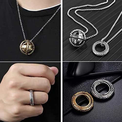 ysister Anillos Spinner,2 Unidades,Antiestrés Juguete,Anillo de Bola Astronómica,con Cadena y Colgante 2 en 1,Ayuda a aliviar el estrés y la ansiedad en niños y Adultos (Oro + Plata)