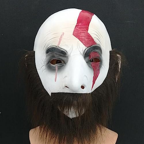 YSOCKS Máscara de dios de la guerra 4 Kratos con barba cosplay de látex de terror para fiesta, casco de Halloween, accesorios de fiesta de miedo