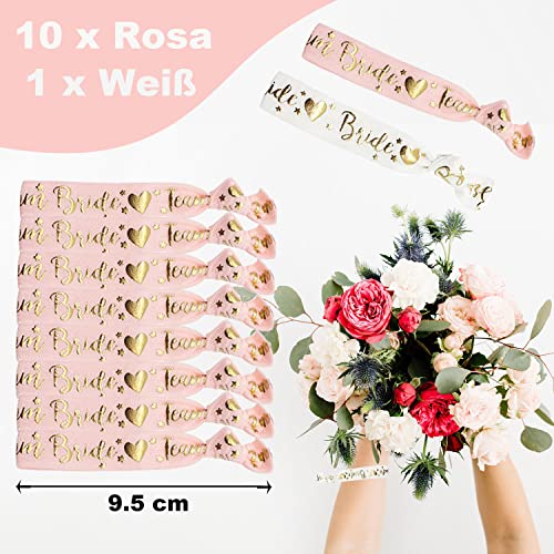 YSUVIN 11Pcs Set de Pulseras de Novia, 1 Blanco Bride y 10 Rose Team Bride Pulseras, JGA Novia Accesorios para Despedida de Soltera, Boda, Despedida de Soltera, Mujeres Decoración