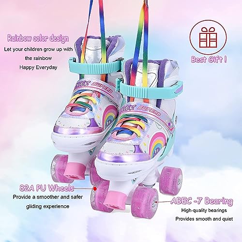 YUDOXN Patines 4 Ruedas, Patines Roller Ajustables,Patines Paralelos con Ruedas Luminosas de Malla Transpirable para Niñas, Niños y Principiantes Tamaño 31-42 (S, Rainbow-N)