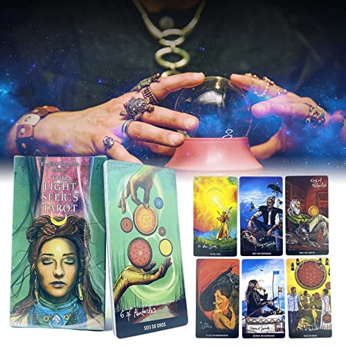 Yuechuxiao Las Cartas del Tarot de los videntes de la luz con guía para Principiantes, Baraja de Tarot y Baraja de Oráculo, Herramientas de adivinación para Contar el Futuro