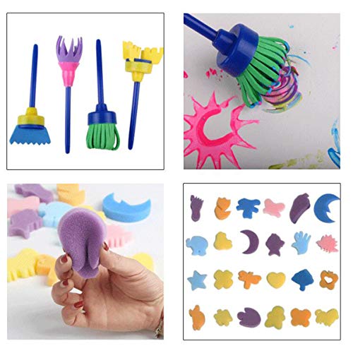 Yuehuam Juego de Pinceles de Pintura de Esponja para Niños 68Pcs Kit de Herramientas de Aprendizaje Diy con Delantal Impermeable de Manga Larga