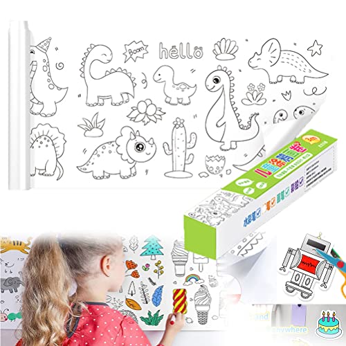 ZANLION Childrens Drawing Roll,Drawing Roll for Kids,Childrens Drawing Paper Roll,Colouring Drawing Paper Roll (Dinosaur Land 119 * 11.8 Inches)