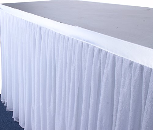 Zantec De alta definición Stretch inalámbrico elegante malla Fluffy Tutu mesa falda para fiesta de boda de cumpleaños parte decoración de la casa, blanco, 14ft