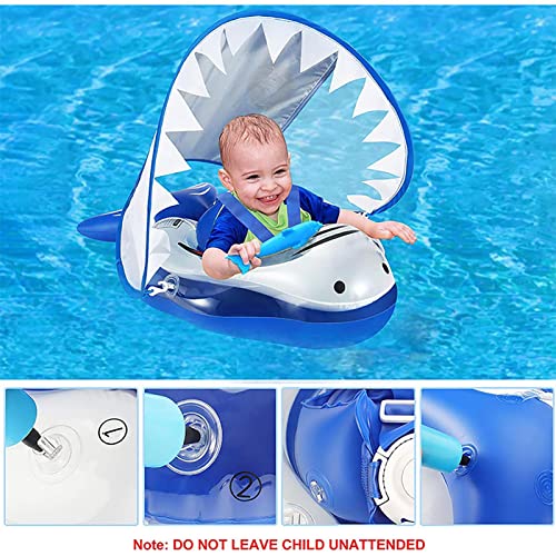 Zceplem Piscina para bebés | Piscina para bebé,Piscina para niños pequeños con diseño tiburón Inflable con toldo protección Solar UPF 50+ para bebés y bebés