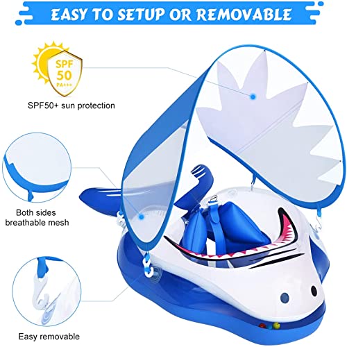 Zceplem Piscina para bebés | Piscina para bebé,Piscina para niños pequeños con diseño tiburón Inflable con toldo protección Solar UPF 50+ para bebés y bebés