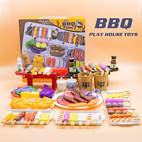 Zhongren Juego de 80 piezas de comida para barbacoa, juego de barbacoa, parrilla de juguete, herramientas de cocina, juguetes de rol para niños de más de 3 años, regalos de cumpleaños de Navidad