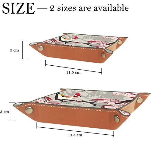 ZORE_FINE5 Bandejas de joyería cuadradas de cuero Rolling Dice Games Tray key coin candy Storage Box plegable Blooming Cherry ranch y Spring Birds