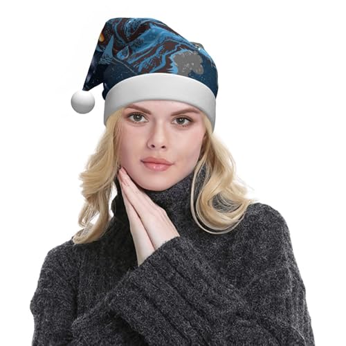 ZORIN Sombreros de Navidad con luces brillantes de dinosaurio, cabeza de T-Rex, cara de ira enojada, ribete de felpa, unisex, sombrero de Papá Noel para suministros de fiesta de vacaciones, cosplay,