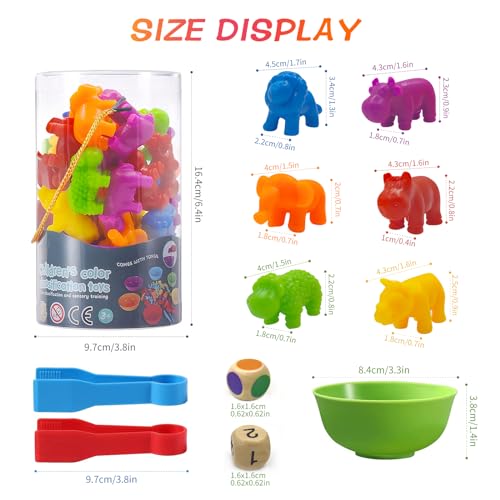 ZZQVIP Montessori Juguete Educativo 46 Piezas Clasificar Juegos, Animales con Tazas y Pinzas, Discriminación de Colores, Habilidades Finas Educativo Juego, para Niños 3 4 5 6 Años