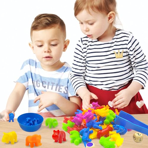 ZZQVIP Montessori Juguete Educativo 46 Piezas Clasificar Juegos, Animales con Tazas y Pinzas, Discriminación de Colores, Habilidades Finas Educativo Juego, para Niños 3 4 5 6 Años