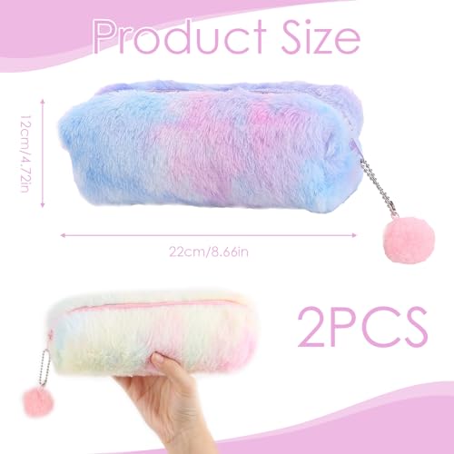 2 Piezas Estuche para Lápices Arcoíris, Estuche de lápices de Peluche, Estuches Boligrafos de Peluche con Cremallera para Guardar Lápices Papelería Maquillaje