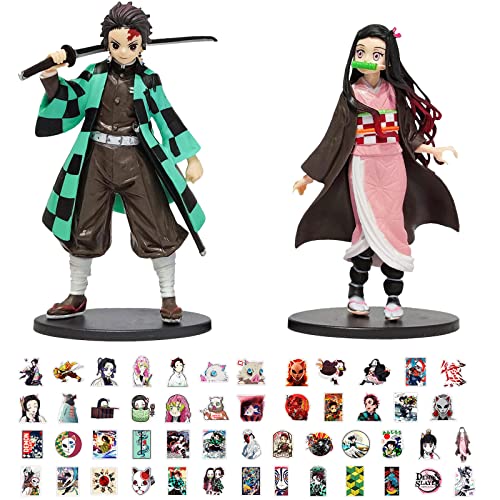 2 Piezas Modelos de Personajes de Anime,Figuras de Anime,Juego de Mini Figuras de Anime,Modelos de Anime,50 Pegatinas,Mini Figuras de Juguete,Figuras de Dibujos Animados con Base para Regalo