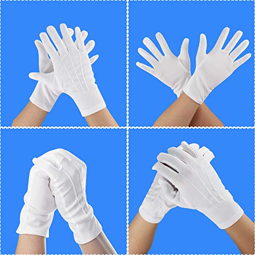 5 Pares de Guantes de Algodón de Nylon Blancos, Guantes Blancos Gala Finos Guantes Algodon para Mujer y Hombre, Guantes Blancos para Policía Tuxedo Formal Disfraz de Guardia de Honor