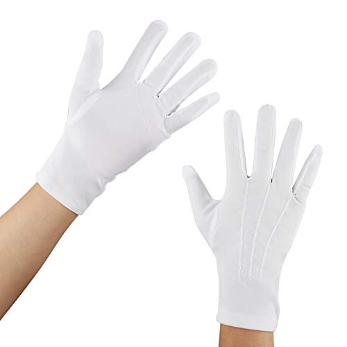 5 Pares de Guantes de Algodón de Nylon Blancos, Guantes Blancos Gala Finos Guantes Algodon para Mujer y Hombre, Guantes Blancos para Policía Tuxedo Formal Disfraz de Guardia de Honor