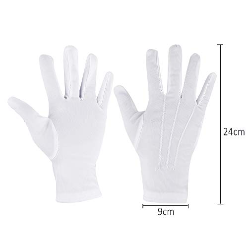 5 Pares de Guantes de Algodón de Nylon Blancos, Guantes Blancos Gala Finos Guantes Algodon para Mujer y Hombre, Guantes Blancos para Policía Tuxedo Formal Disfraz de Guardia de Honor