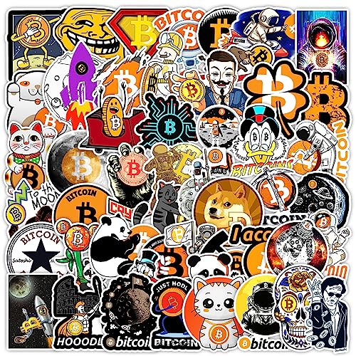 50 Uds Bitcoin Pegatinas para Botellas de Agua Portátiles,Maleta,Bicicletas,Monopatín,Guitarra,Casco,Equipaje,Coche,Bitcoin Impermeable Stickers de Vinilo para Niños y Niñas,Adolescentes