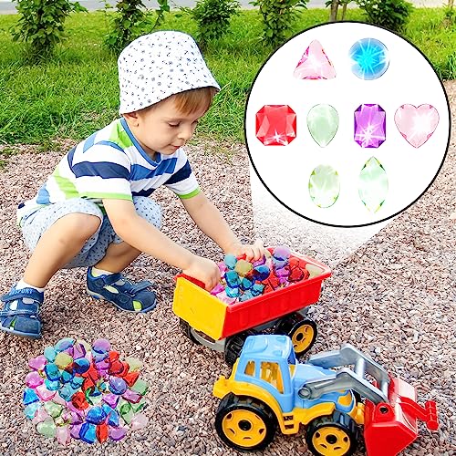 64 piezas de piedras preciosas para niños, joyas de buceo coloridas para niños, juego de piedras preciosas para niños caza del tesoro piratas plástico Buceo Gema, gema de juguete para niños niñas niño