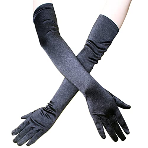 Achsoo Guantes largos sexys de piel sintética para mujer, aspecto mojado sexy, guantes largos hasta el codo de látex (Blanco (tela satinada))