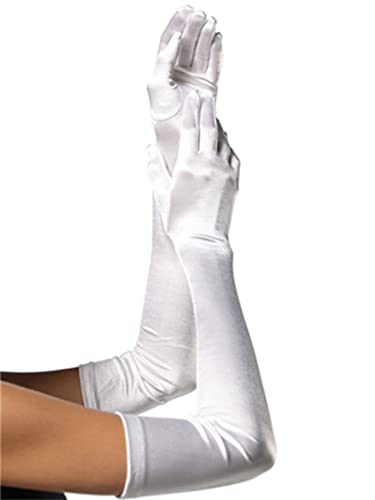 Achsoo Guantes largos sexys de piel sintética para mujer, aspecto mojado sexy, guantes largos hasta el codo de látex (Blanco (tela satinada))