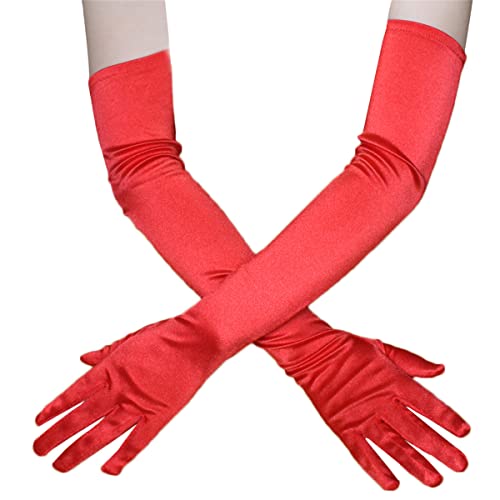 Achsoo Guantes largos sexys de piel sintética para mujer, aspecto mojado sexy, guantes largos hasta el codo de látex (Blanco (tela satinada))