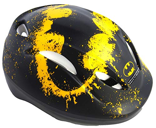 albri Casco De Bicicleta Y Patín De Niño De Batman Casco Protector Infantil para Bicicleta y Skate, Unisex niños, Negro y Amarillo, Taglia 51-56 cm