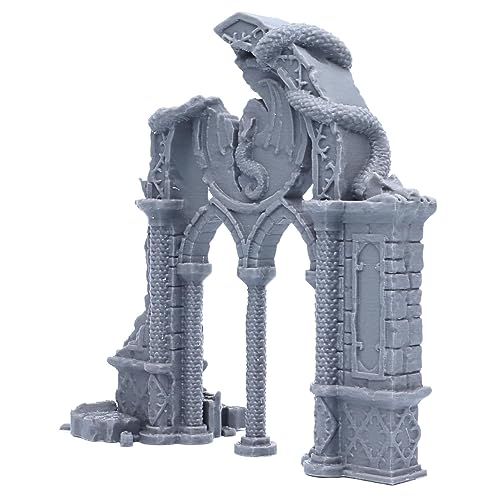 Arco de dragón arruinado de 28 mm, paisaje de ruinas para juegos de mesa, Wargames Quest Dungeon Door Arch Scatter Fantasy Terrain Props Figuras