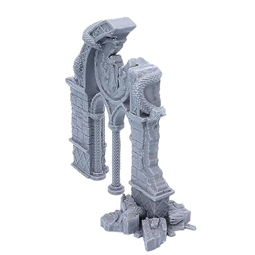 Arco de dragón arruinado de 28 mm, paisaje de ruinas para juegos de mesa, Wargames Quest Dungeon Door Arch Scatter Fantasy Terrain Props Figuras