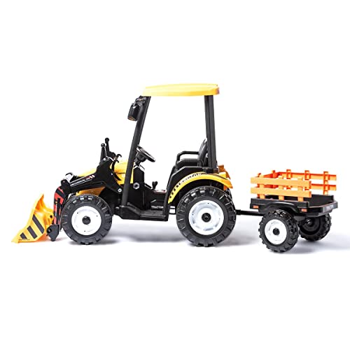 ATAA Farmer 24v - Amarillo- Tractor eléctrico para niños XXL con Potente batería de 24v, Pala Amovible, Remolque Luces música y Mando para Padres.