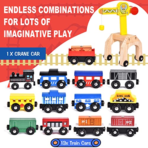 Atoylink Tren Juguete Madera con Grua Juegos Educativos Montessori Trenes Magnéticos Juegos Educativos Tren Regalo Cumpleaños Niños 2 3 4 5 6 7 8 Años Juego de Tren Compatible con Ferrocarriles