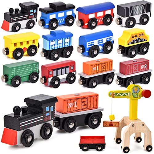 Atoylink Tren Juguete Madera con Grua Juegos Educativos Montessori Trenes Magnéticos Juegos Educativos Tren Regalo Cumpleaños Niños 2 3 4 5 6 7 8 Años Juego de Tren Compatible con Ferrocarriles