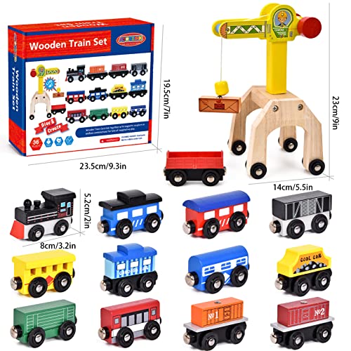 Atoylink Tren Juguete Madera con Grua Juegos Educativos Montessori Trenes Magnéticos Juegos Educativos Tren Regalo Cumpleaños Niños 2 3 4 5 6 7 8 Años Juego de Tren Compatible con Ferrocarriles