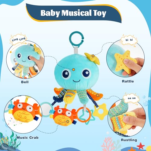 Auniq Juguete Musical de Peluche para bebé 0-12 Meses Juguetes para Cochecito de bebé, Juguete Clip para Cochecito y Silla de Paseo Juguete sensorial para bebé con sonajero Juguete Musical Educativo