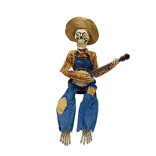 Awoyep Esqueleto de Banjo, 1/2 Pieza, Divertidos Esqueletos de Banjo de Duelo Animados, Decoración de Calavera de Halloween para Uso en Interiores y Exteriores, Esqueleto de Banjo de Vaquero (Color :